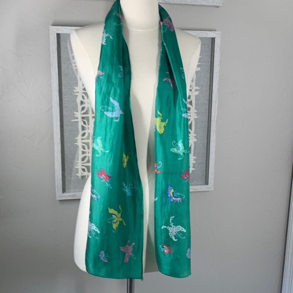 Vintage Green silk butterfly scarf